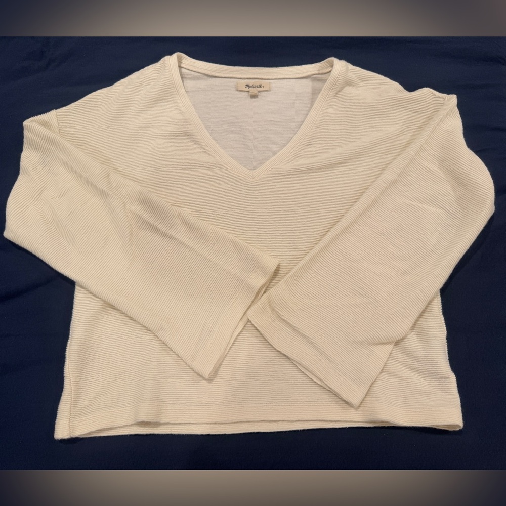 Madewell Cream Textured Knit Top with Bell sleeves